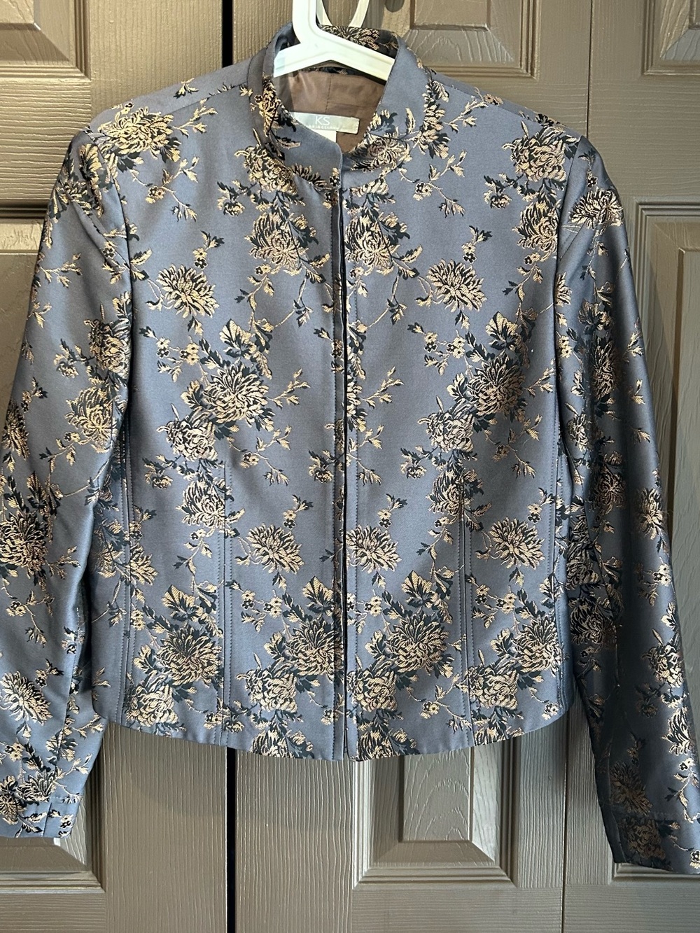 🇬🇧 KS Selection Floral Jacquard Jacket - Slate Gray & Gold